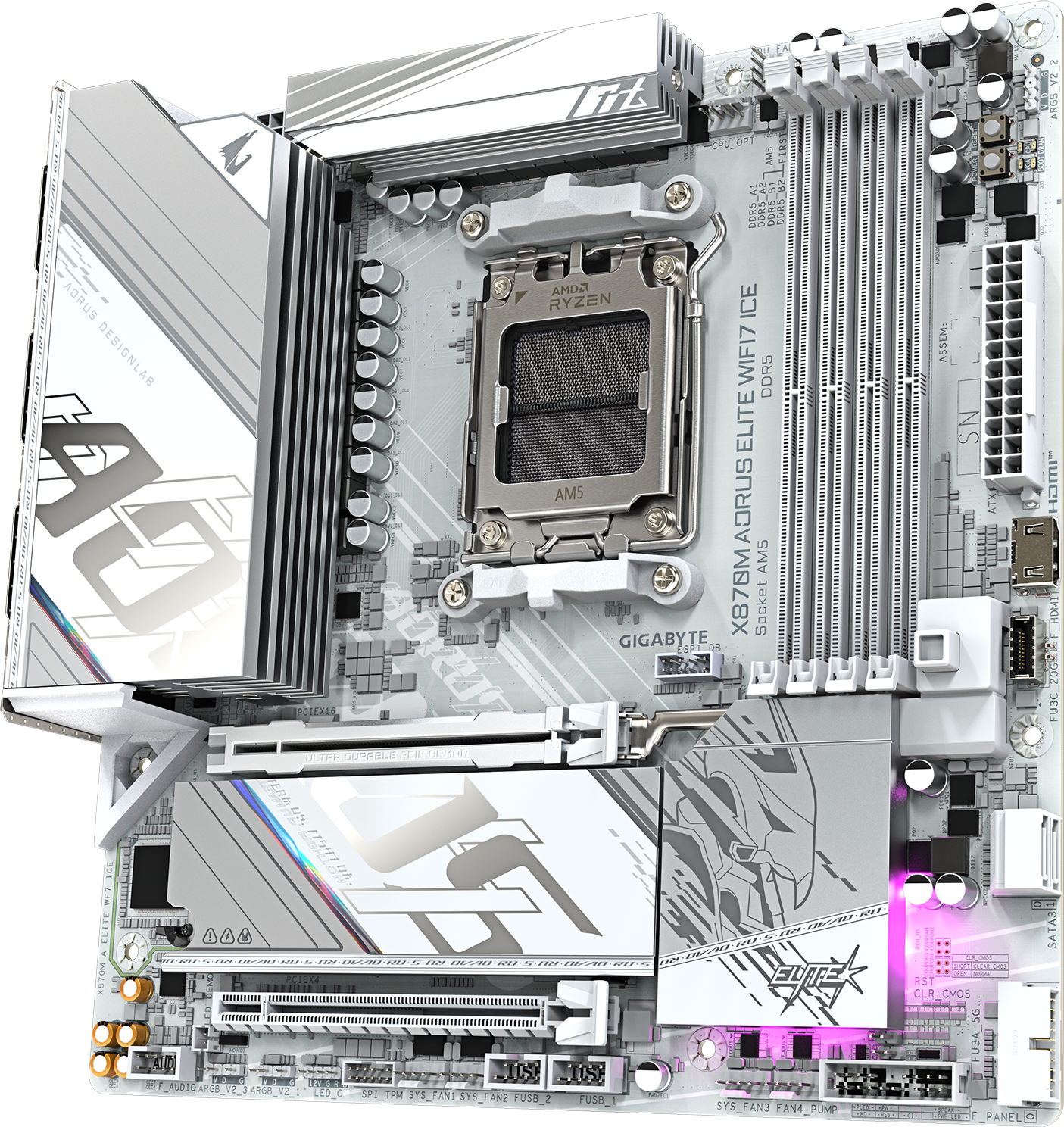 AORUS X870M ELITE WIFI7 ICE motherboard rear view