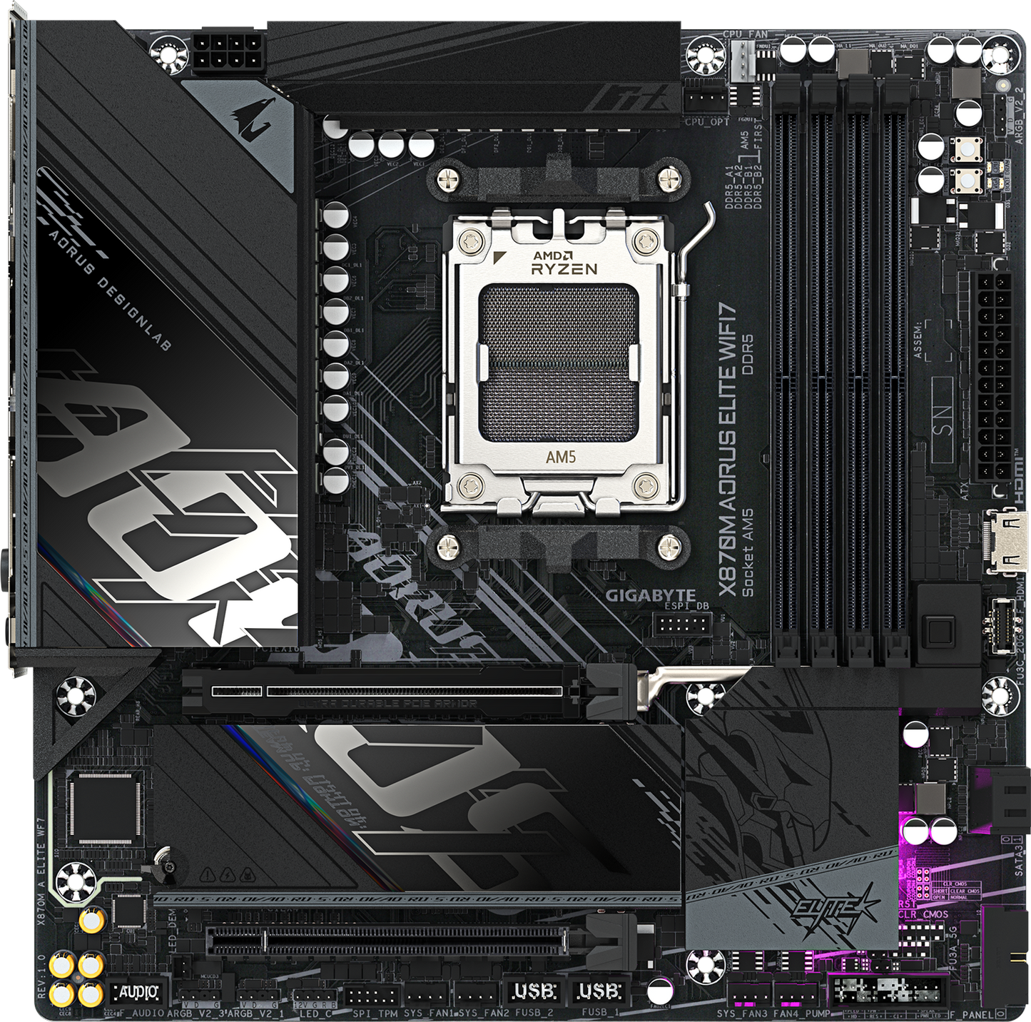 AORUS X870M ELITE WIFI7 motherboard alternate view