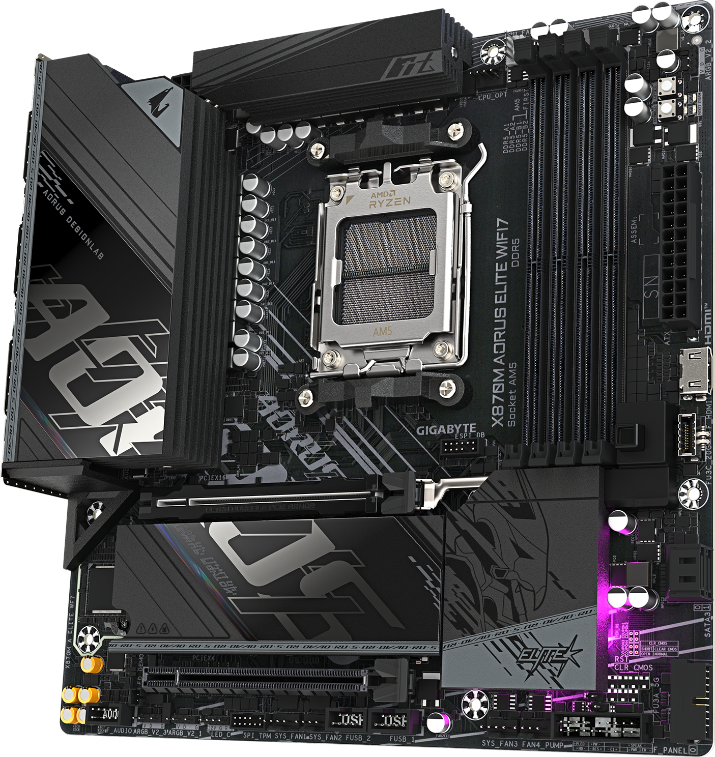 AORUS X870M ELITE WIFI7 motherboard rear view