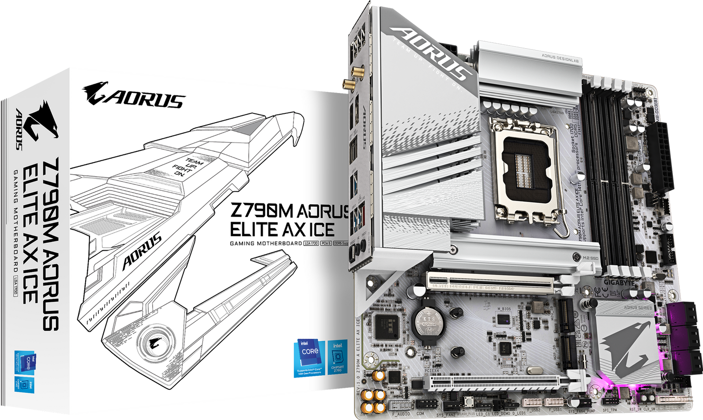 AORUS Z790M ELITE AX ICE motherboard product view