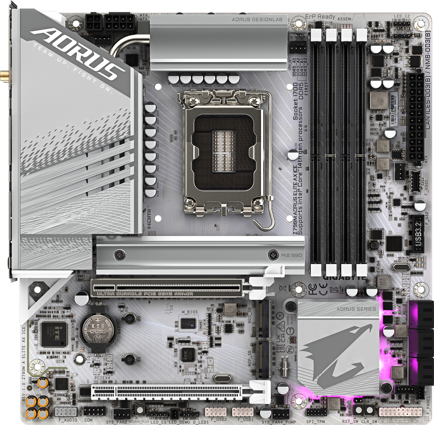 AORUS Z790M ELITE AX ICE motherboard alternate view