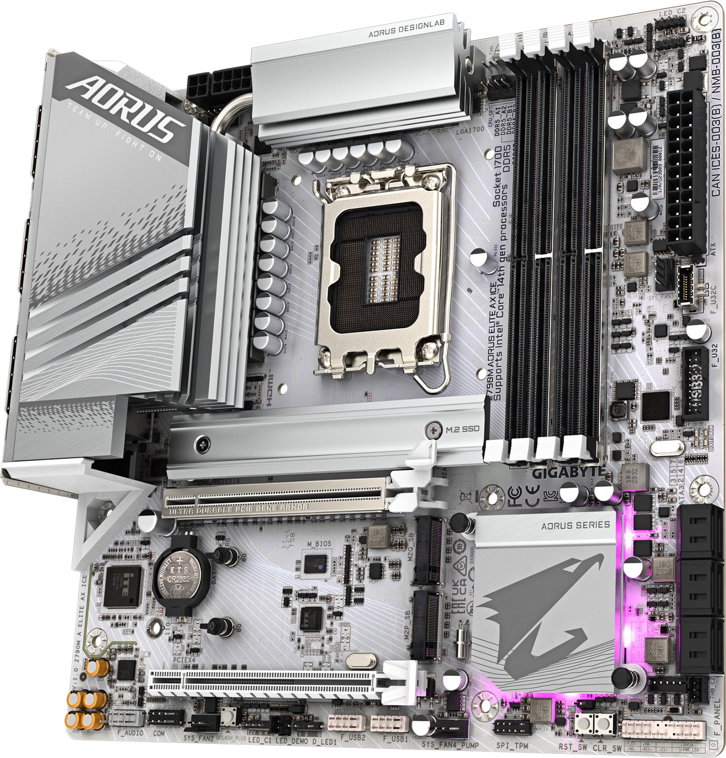 AORUS Z790M ELITE AX ICE motherboard rear view