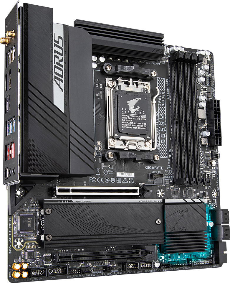 AORUS B650M AORUS ELITE AX motherboard rear view