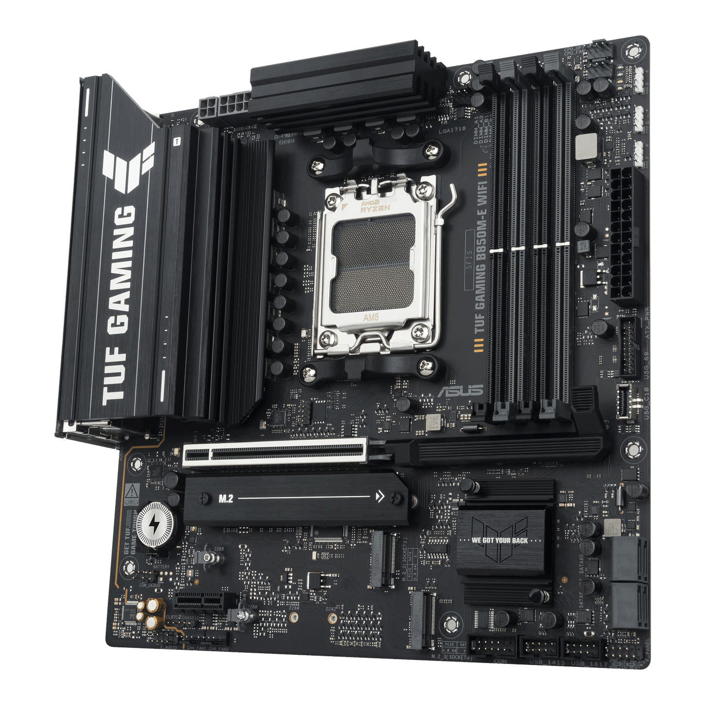 ASUS TUF Gaming B850M-E WIFI motherboard rear view