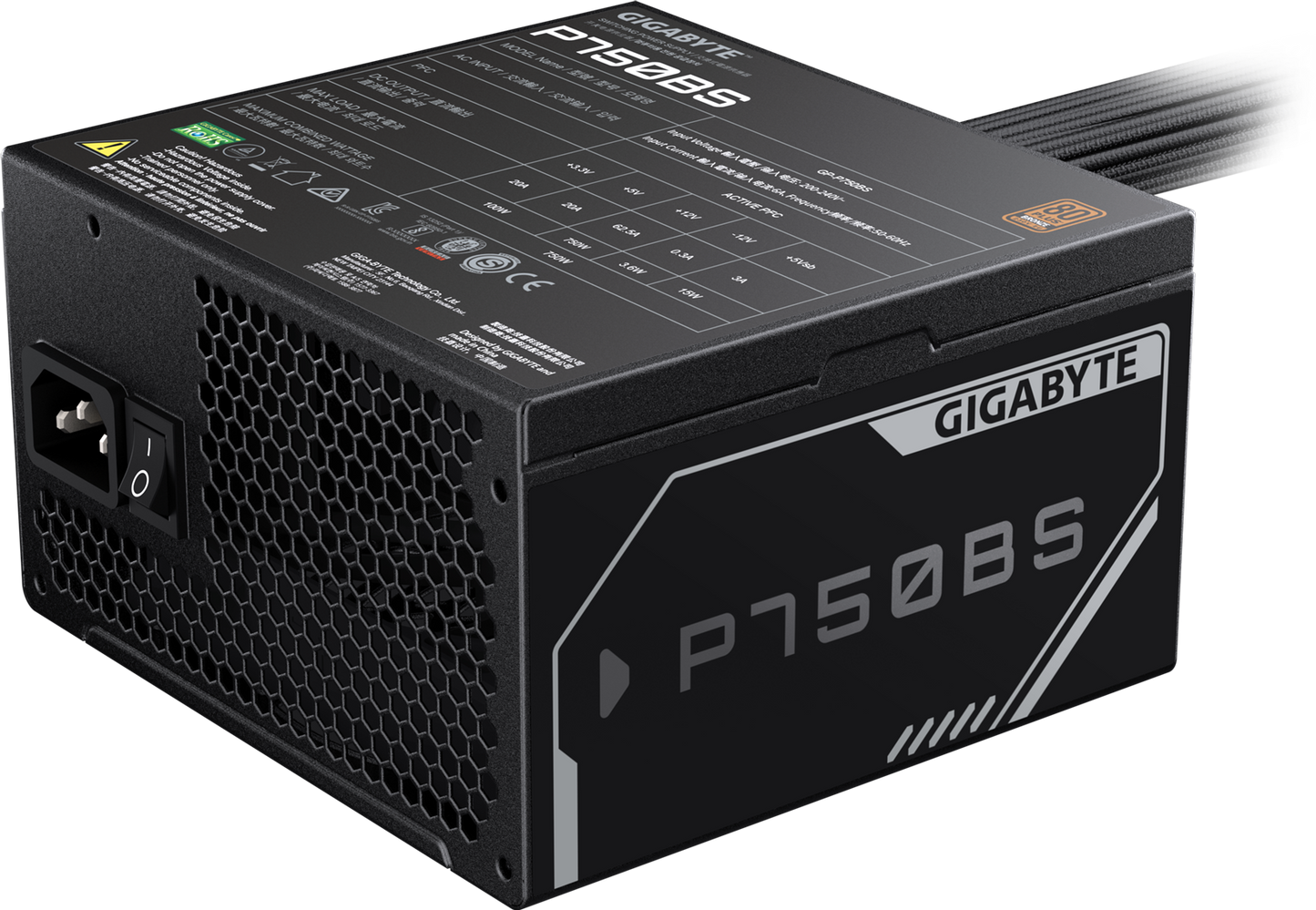 GIGABYTE P750BS power supply rear view
