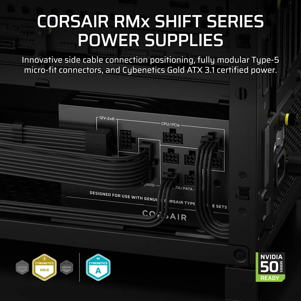 CORSAIR RM1000x SHIFT, 1000 WATT, ATX 3.1, PCIe 5.1, CYBENETICS GOLD CERTIFIED PSU official product image 2