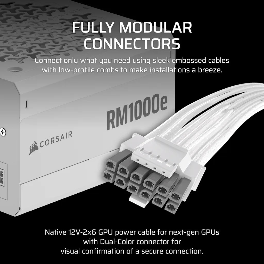 CORSAIR RM1000e WHITE, CYBENETICS GOLD, ATX 3.1, FULLY MODULAR LOW-NOISE PSU official product image 3