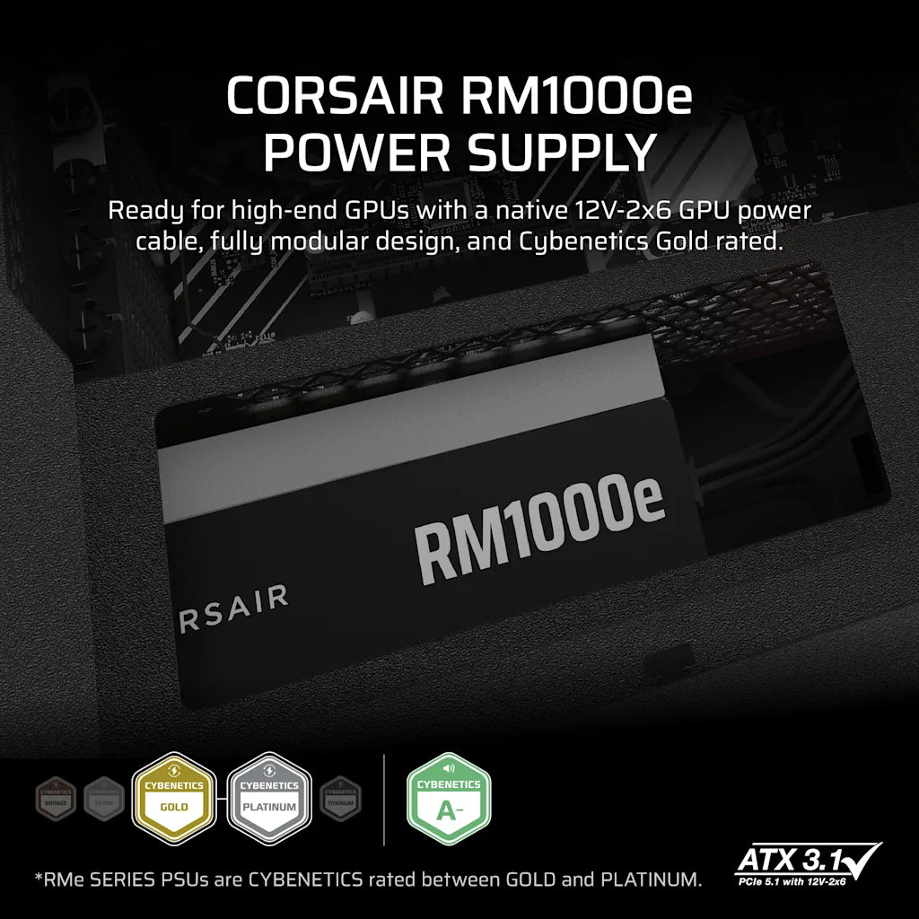 CORSAIR RM1000e CYBENETICS GOLD, ATX 3.1 FULLY MODULAR LOW-NOISE PSU official product image 2