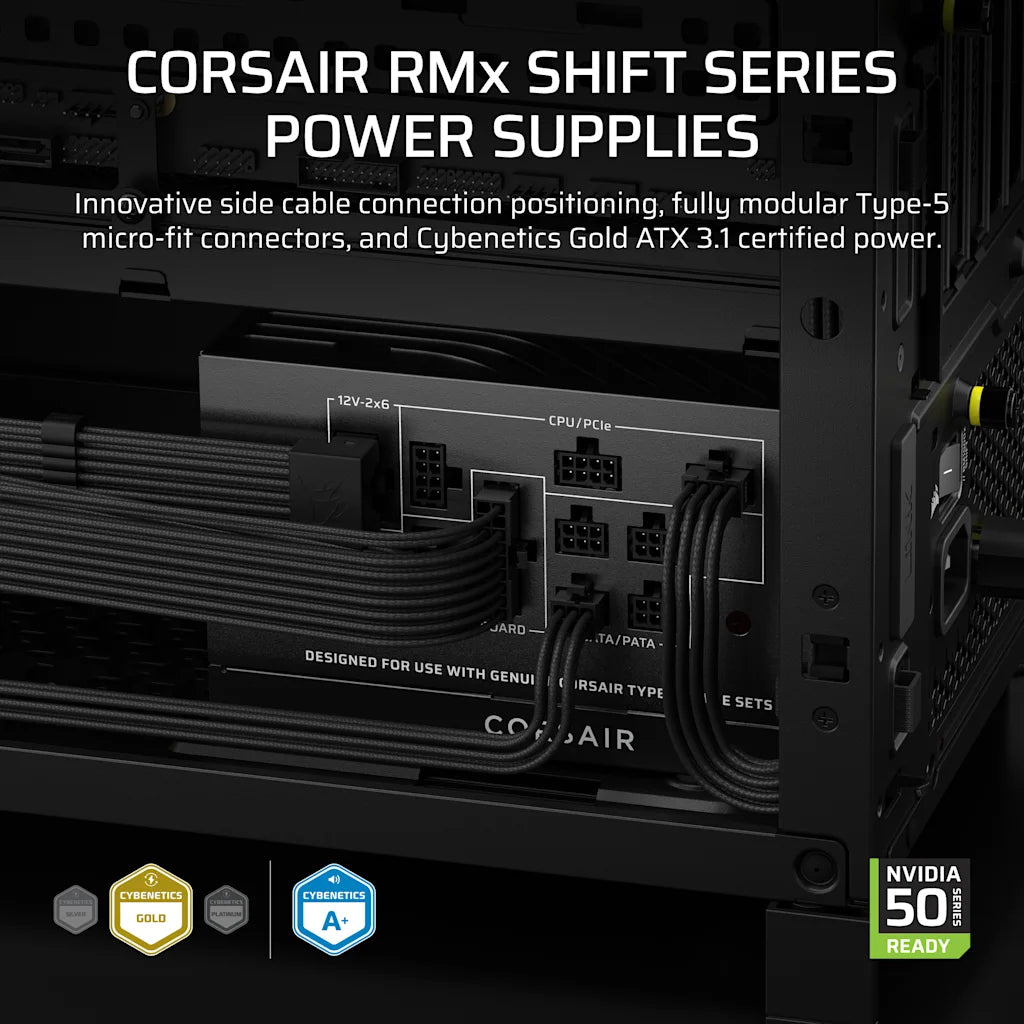 CORSAIR RM850x SHIFT, 850 WATT, ATX 3.1, PCIe 5.1, CYBENETICS GOLD CERTIFIED PSU official product image 2