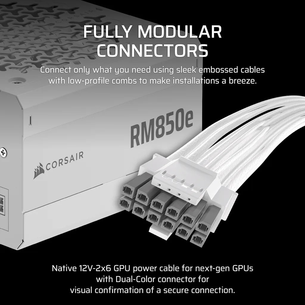CORSAIR RME850e WHITE 850 WATT CYBENETICS GOLD FULLY MODULAR POWER SUPPLY official product image 3