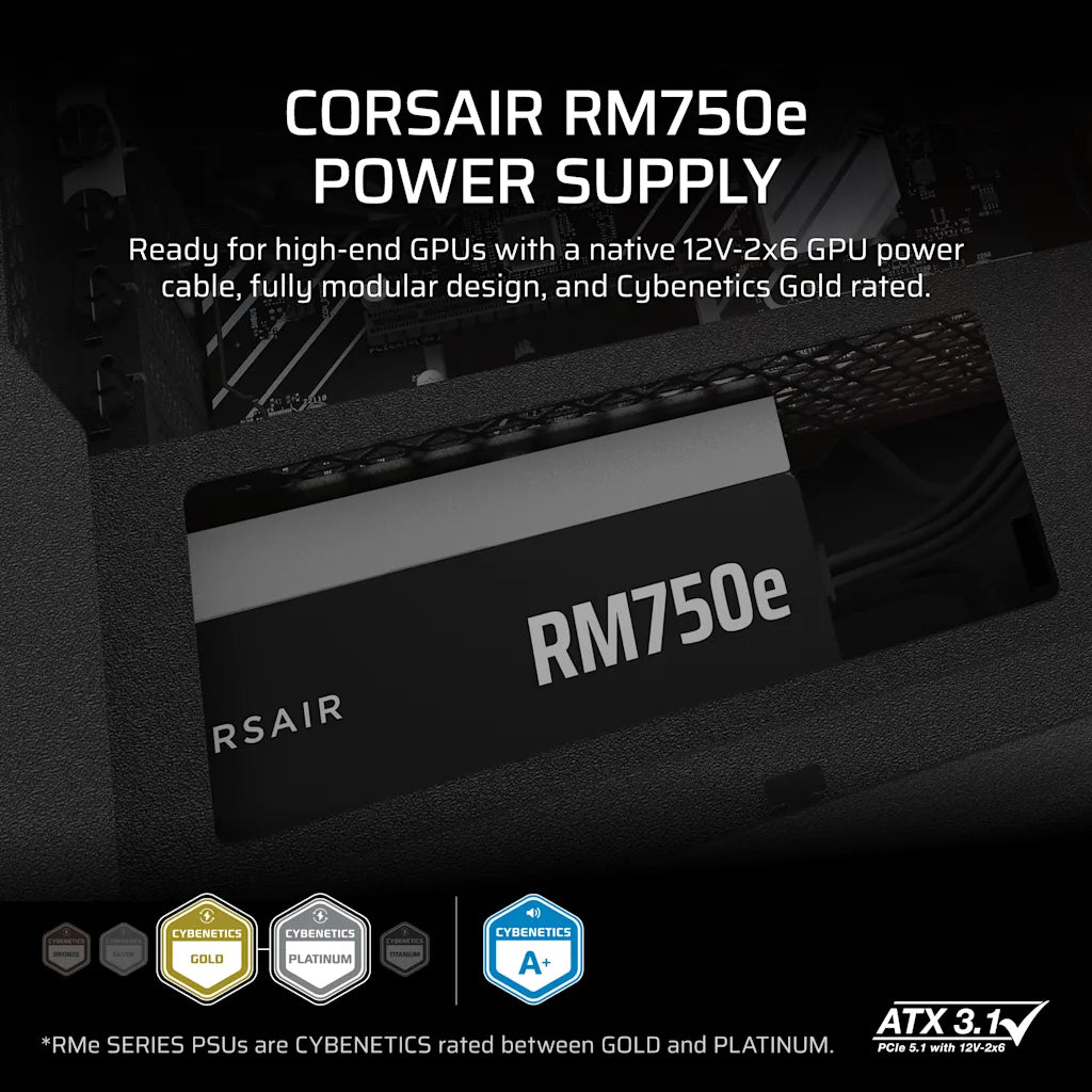 CORSAIR RM750e CYBENETICS GOLD, ATX 3.1 FULLY MODULAR LOW-NOISE PSU official product image 2