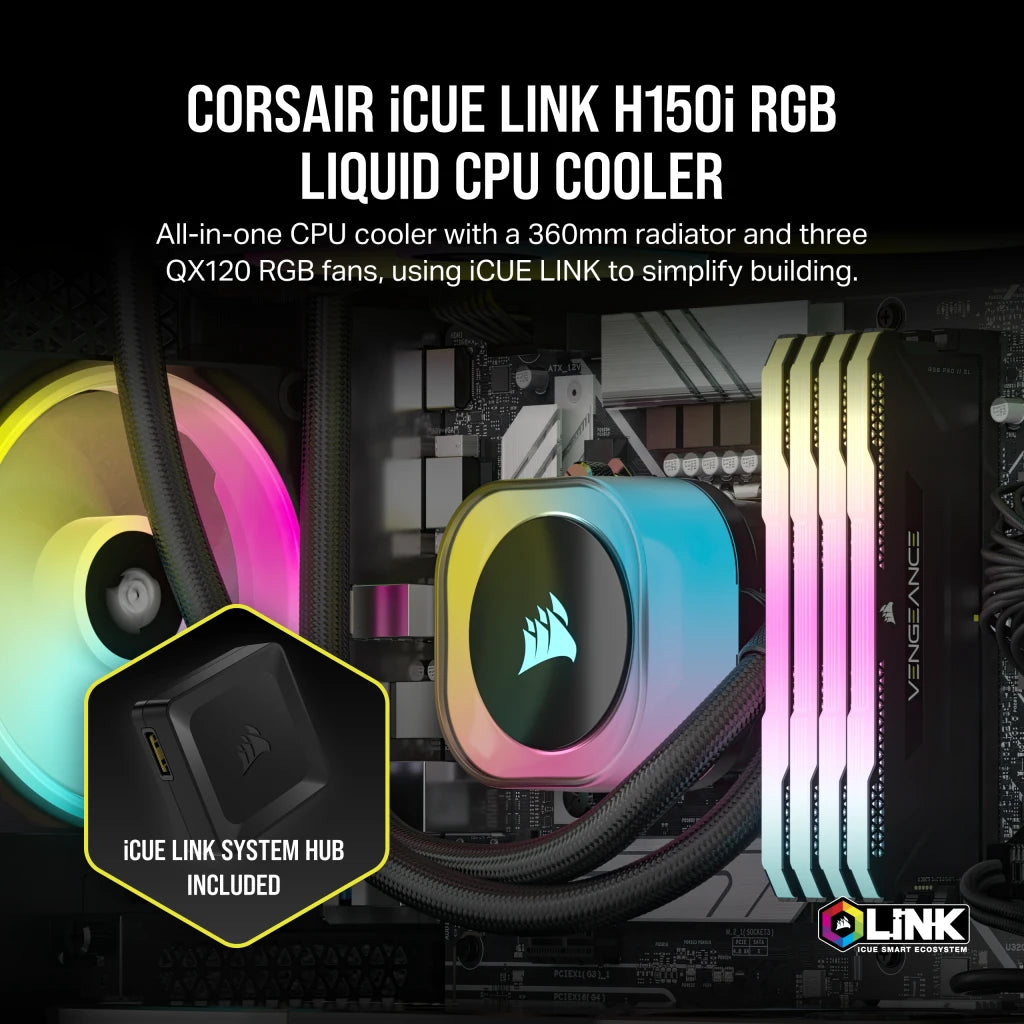 CORSAIR iCUE LINK H150i RGB 360MM AIO LIQUID CPU COOLER official product image 2