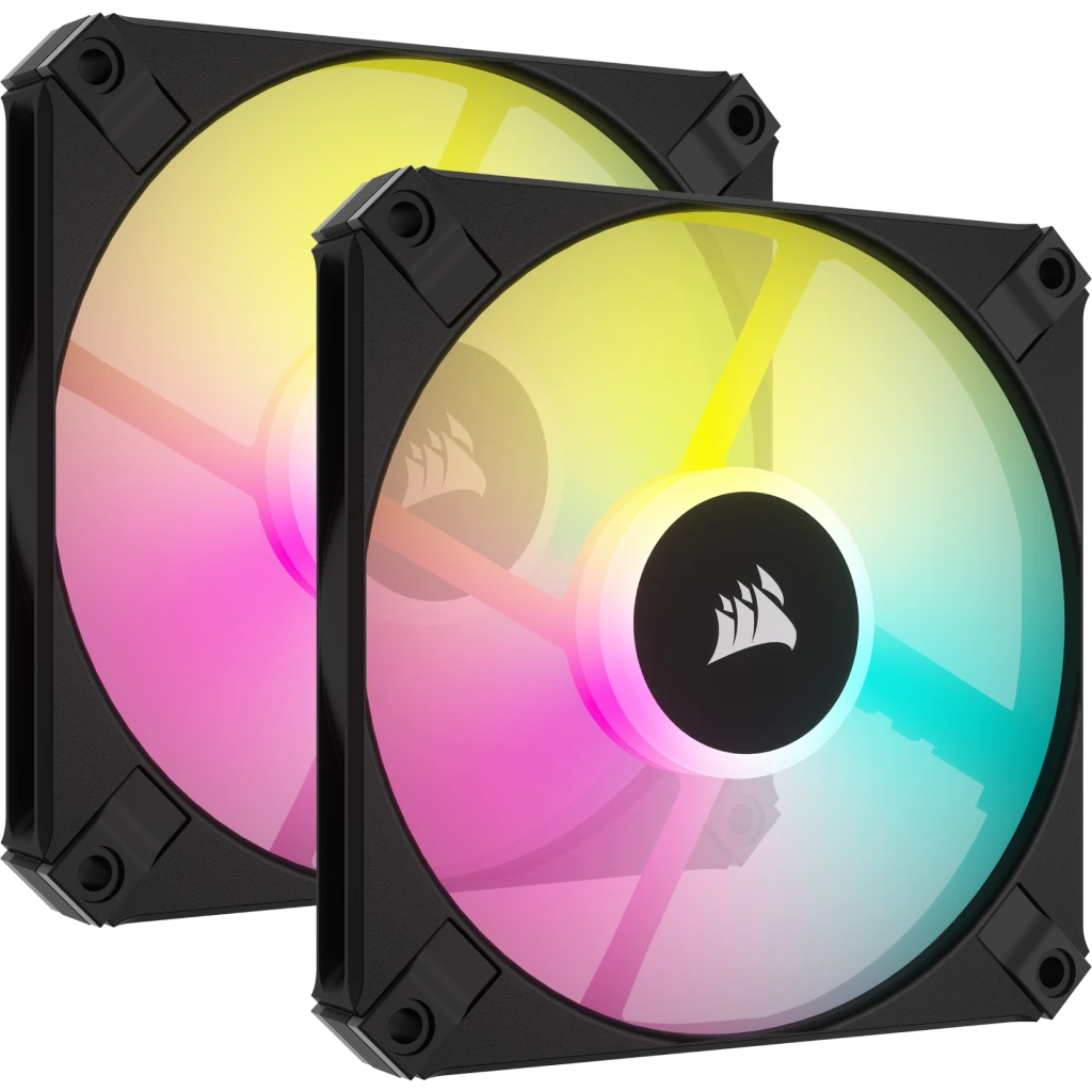 CORSAIR AF120 RGB SLIM, 120MMX15MM FLUID DYNAMIC RGB FAN - DUAL PACK WITH LIGHTING NODE CORE official product image 1