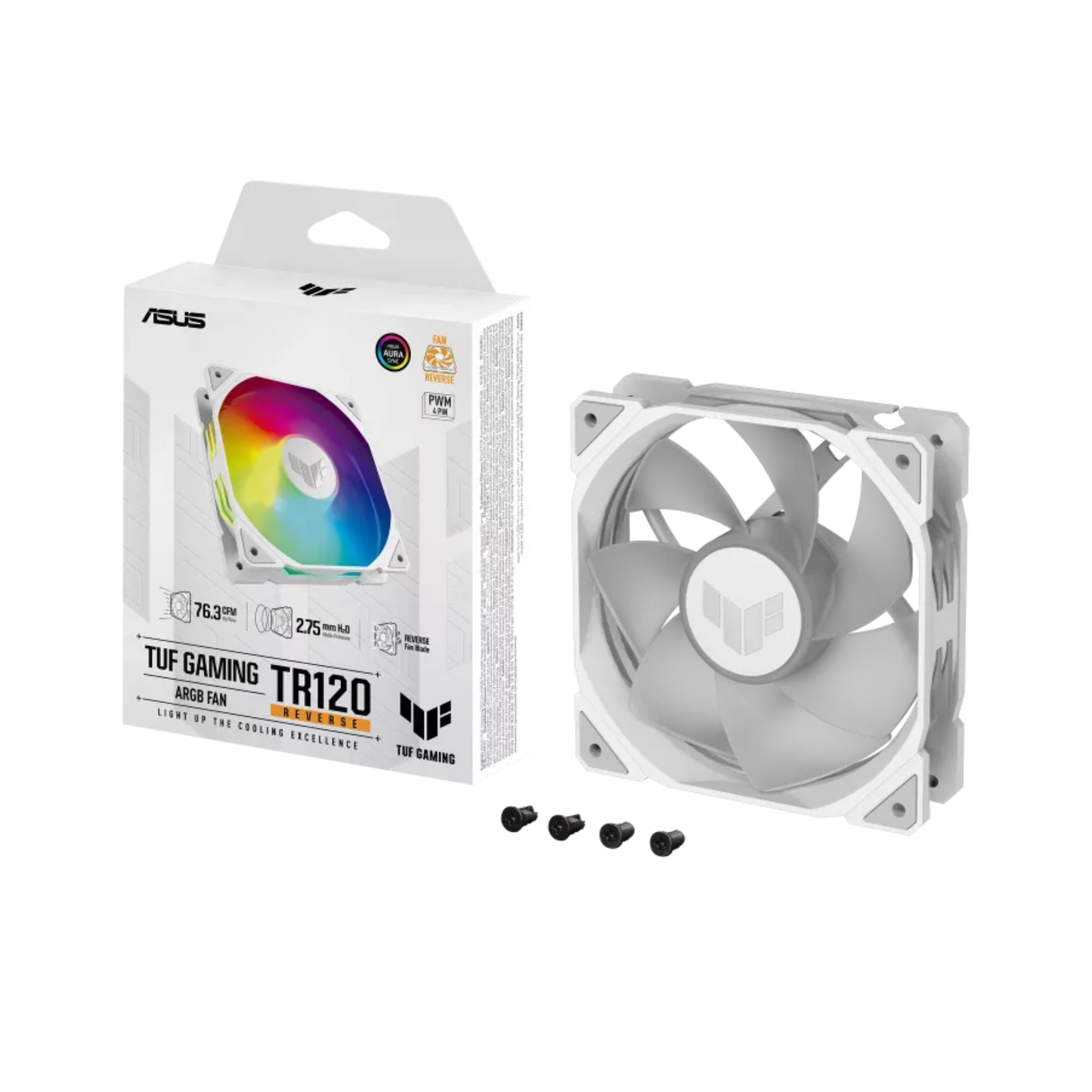 ASUS TUF GAMING TR120 ARGB REVERSE CHASSIS FAN -SINGLE PACK, WHITE