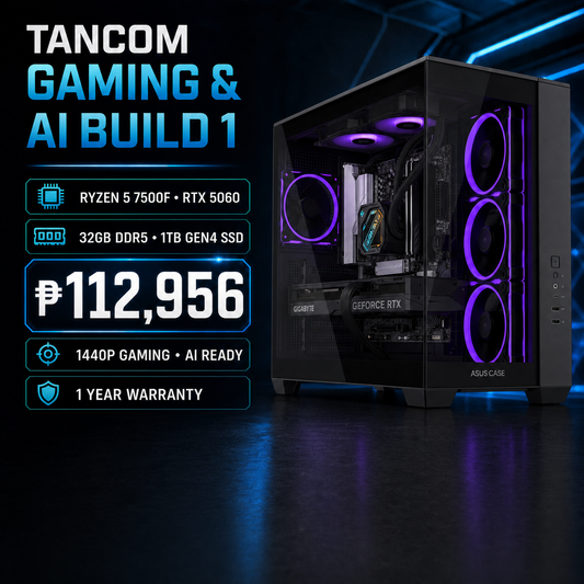 TANCOM Gaming & AI Build 1 – Ryzen 5 7500F / RTX 5060 package overview - fully assembled exact components